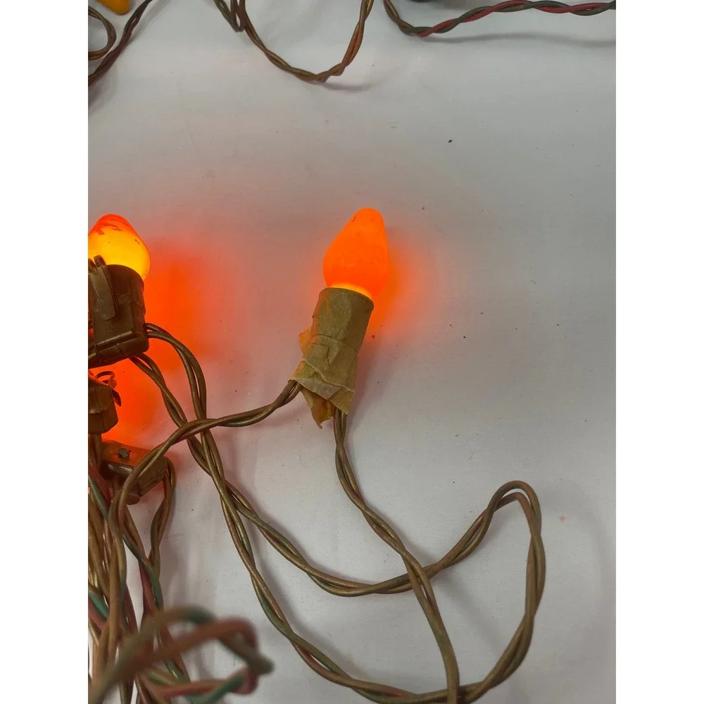Vintage Christmas String Lights Holiday Decor Orange Red‎ Green Bulbs